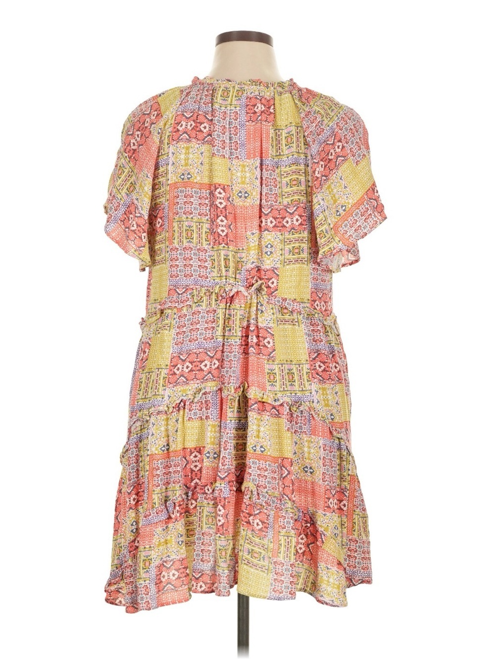 Anthropologie Robin Tiered Mini Dress Pink & Yellow Patchwork XLP - Picture 3 of 12